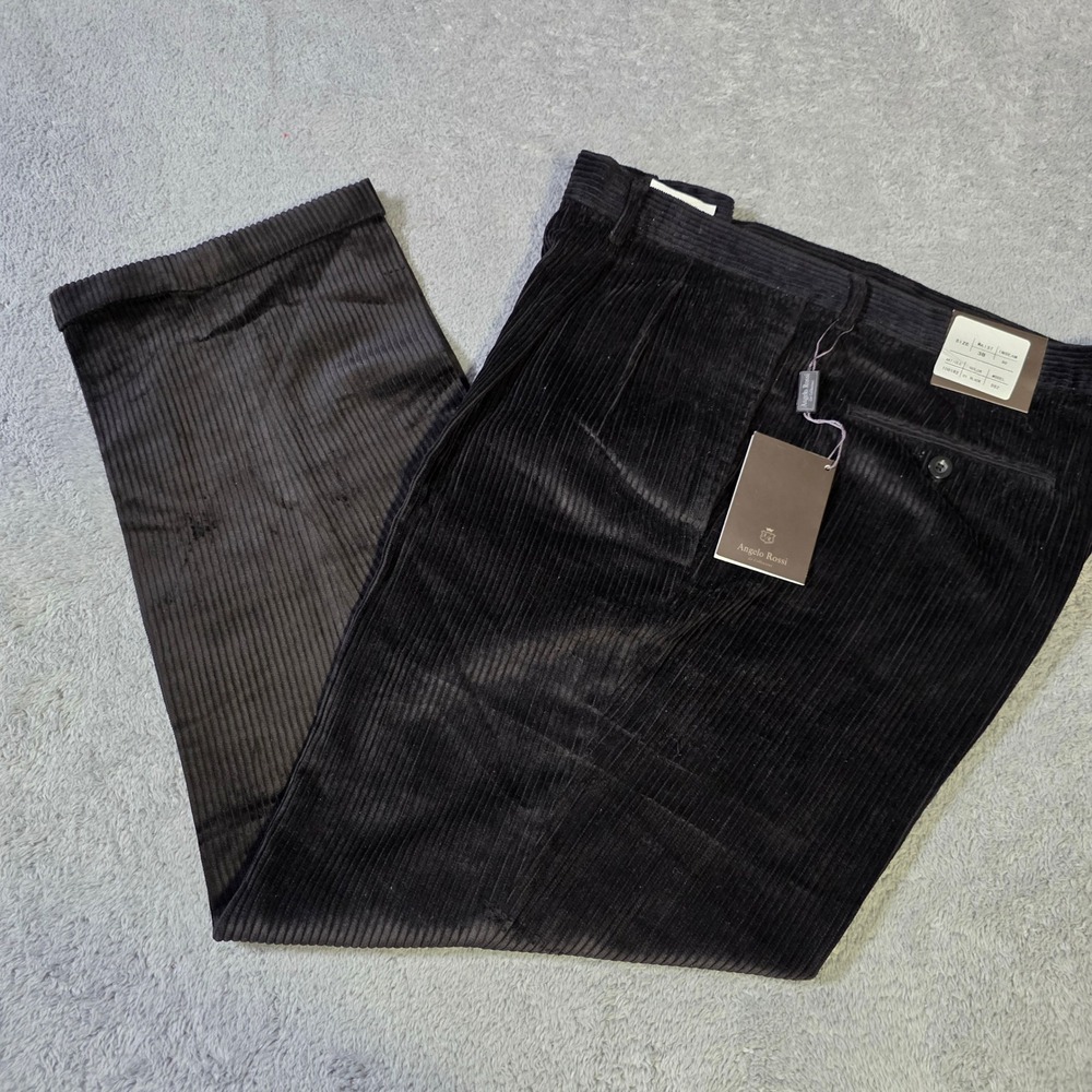 Angelo Rossi Mens 38x30 Corduroy Pants‎ Black Pleated Cuffed 1001R2 DS2